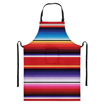 Tribal Serape Blanket Stripe Print Bib Apron With Pocket