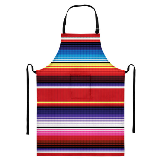 Tribal Serape Blanket Stripe Print Bib Apron With Pocket