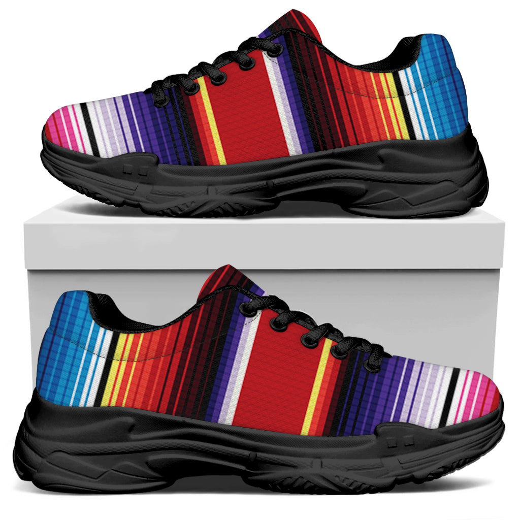 Tribal Serape Blanket Stripe Print Black Chunky Shoes