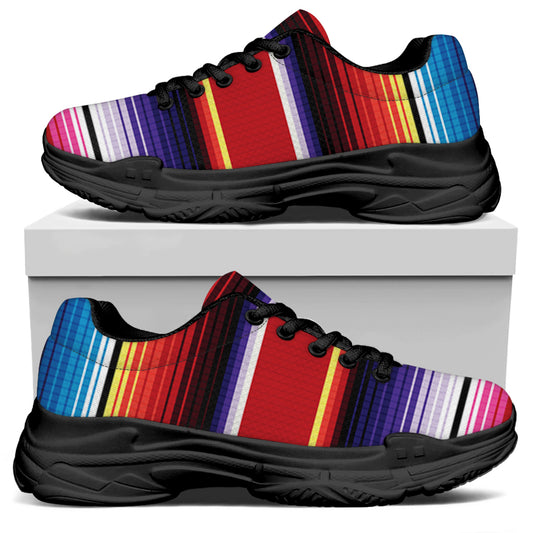 Tribal Serape Blanket Stripe Print Black Chunky Shoes