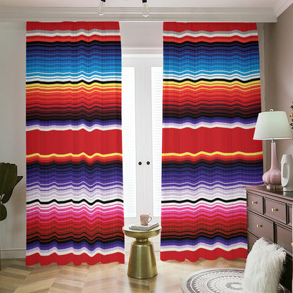 Tribal Serape Blanket Stripe Print Blackout Pencil Pleat Curtains