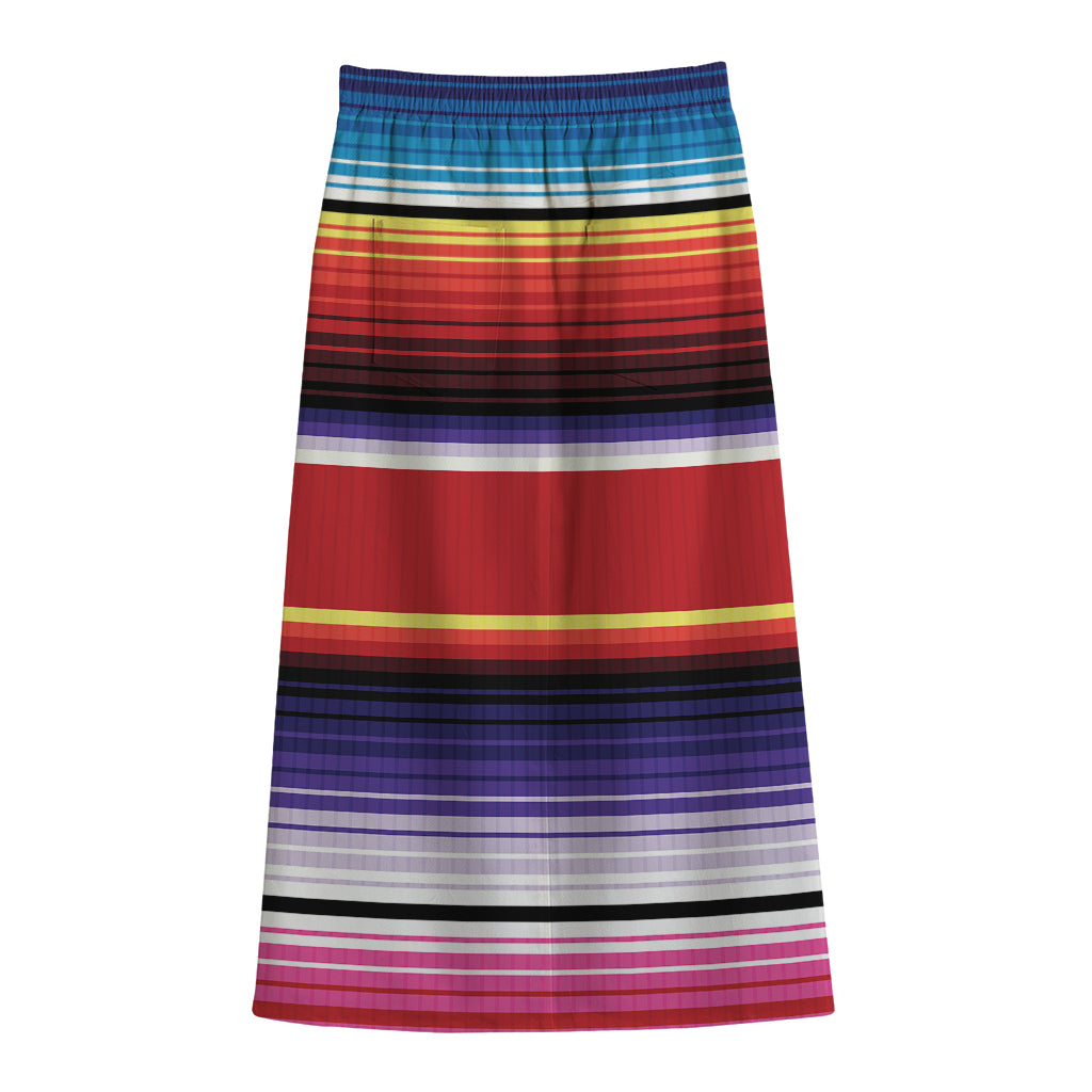 Tribal Serape Blanket Stripe Print Cotton Front Slit Maxi Skirt