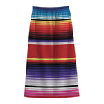 Tribal Serape Blanket Stripe Print Cotton Front Slit Maxi Skirt