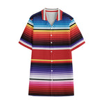 Tribal Serape Blanket Stripe Print Cotton Hawaiian Shirt