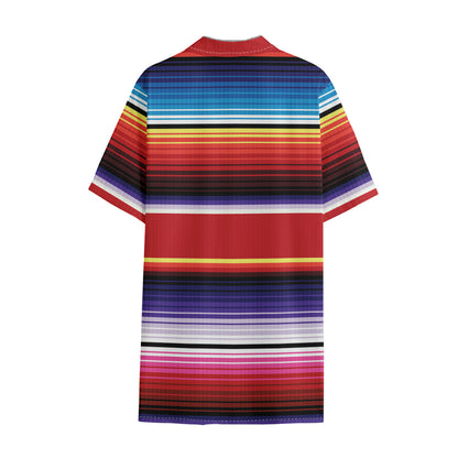 Tribal Serape Blanket Stripe Print Cotton Hawaiian Shirt