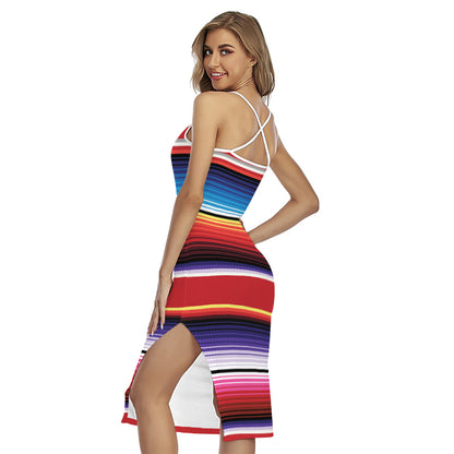 Tribal Serape Blanket Stripe Print Cross Back Cami Dress