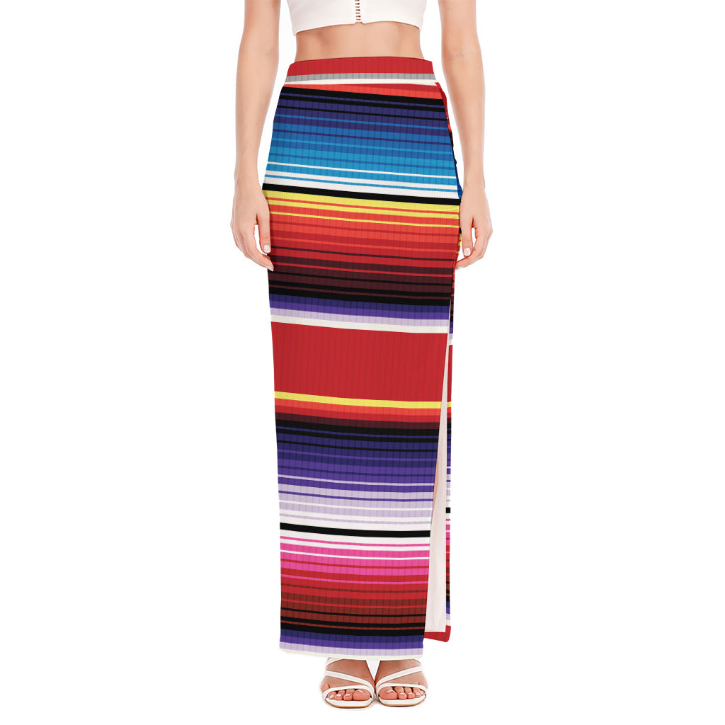 Tribal Serape Blanket Stripe Print High Slit Maxi Skirt