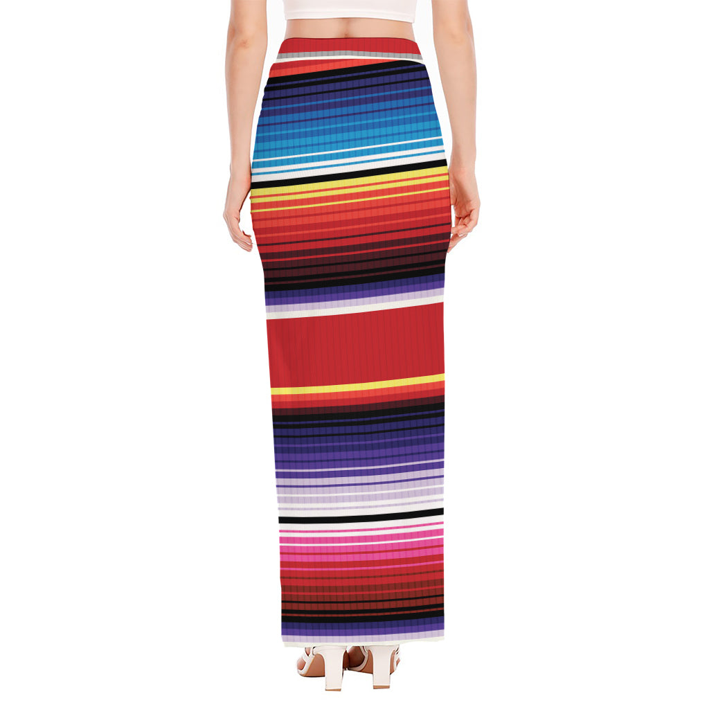 Tribal Serape Blanket Stripe Print High Slit Maxi Skirt