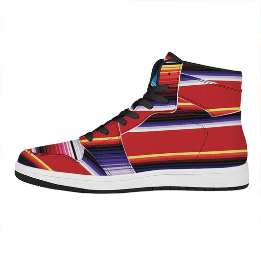 Tribal Serape Blanket Stripe Print High Top Leather Sneakers