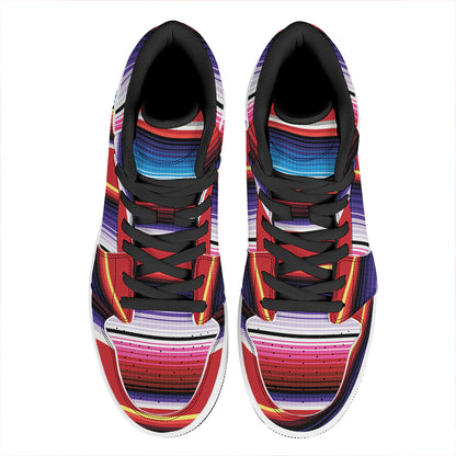 Tribal Serape Blanket Stripe Print High Top Leather Sneakers