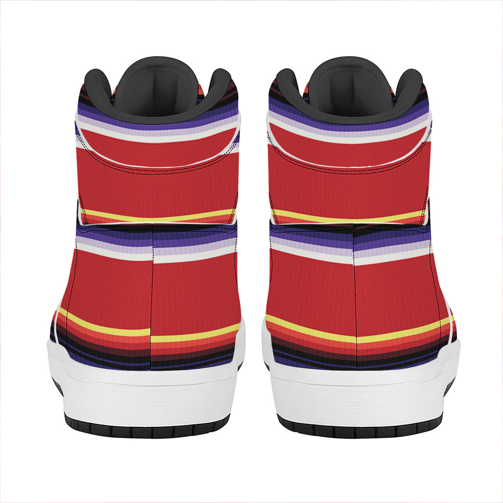 Tribal Serape Blanket Stripe Print High Top Leather Sneakers