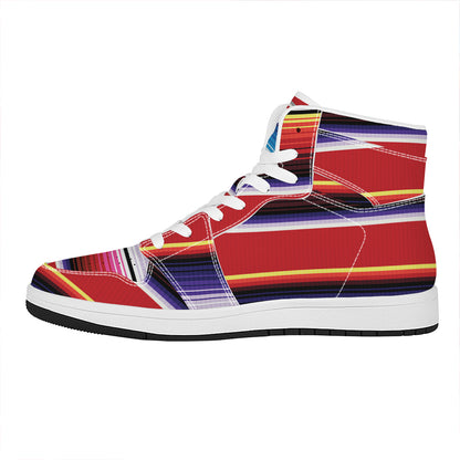 Tribal Serape Blanket Stripe Print High Top Leather Sneakers