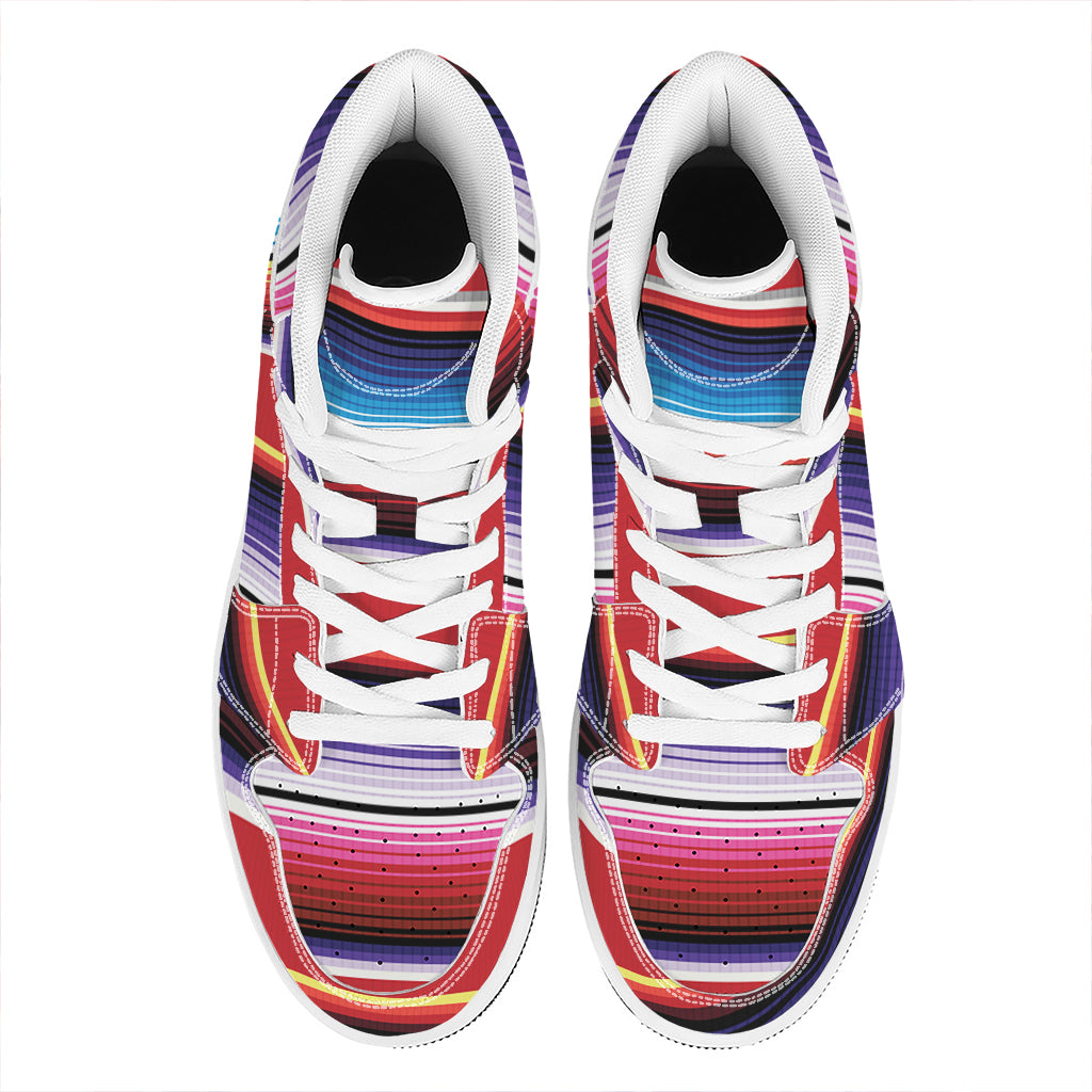 Tribal Serape Blanket Stripe Print High Top Leather Sneakers