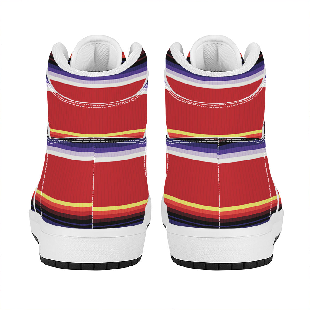 Tribal Serape Blanket Stripe Print High Top Leather Sneakers