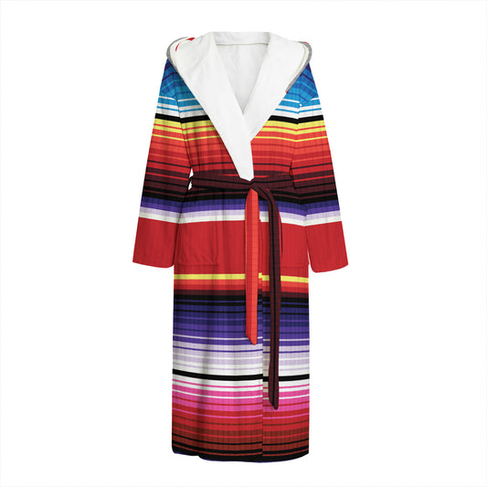 Tribal Serape Blanket Stripe Print Hooded Bathrobe