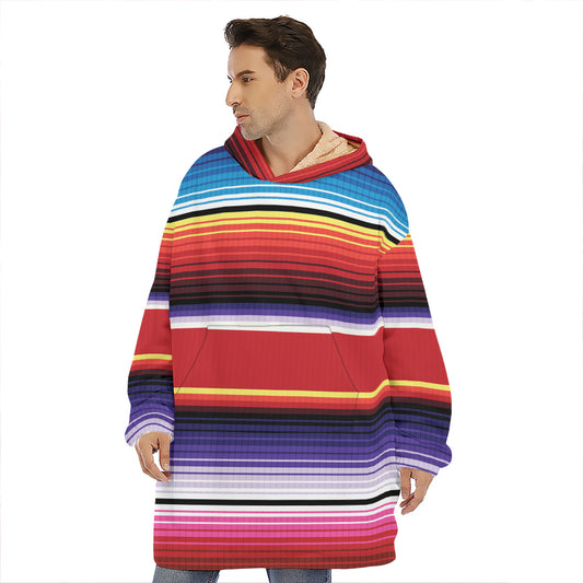 Tribal Serape Blanket Stripe Print Hoodie Blanket