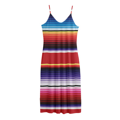 Tribal Serape Blanket Stripe Print Jersey Midi Cami Dress