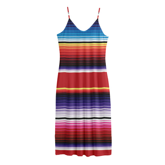 Tribal Serape Blanket Stripe Print Jersey Midi Cami Dress
