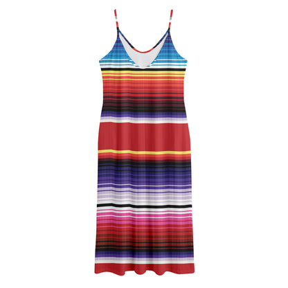 Tribal Serape Blanket Stripe Print Jersey Midi Cami Dress