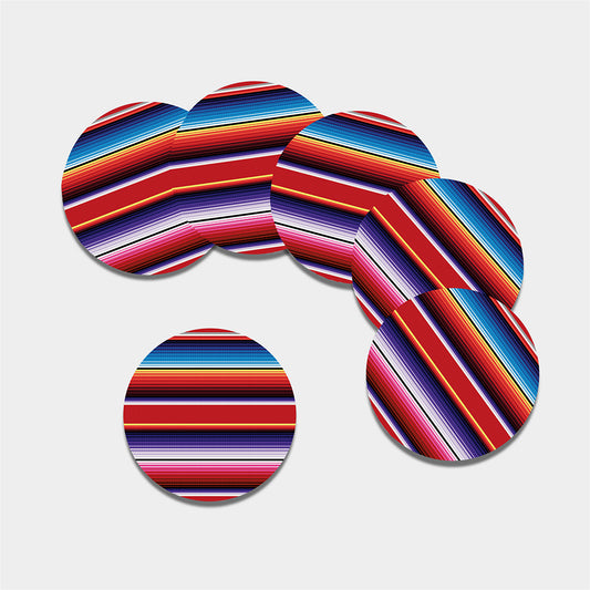 Tribal Serape Blanket Stripe Print Leather Coaster Set