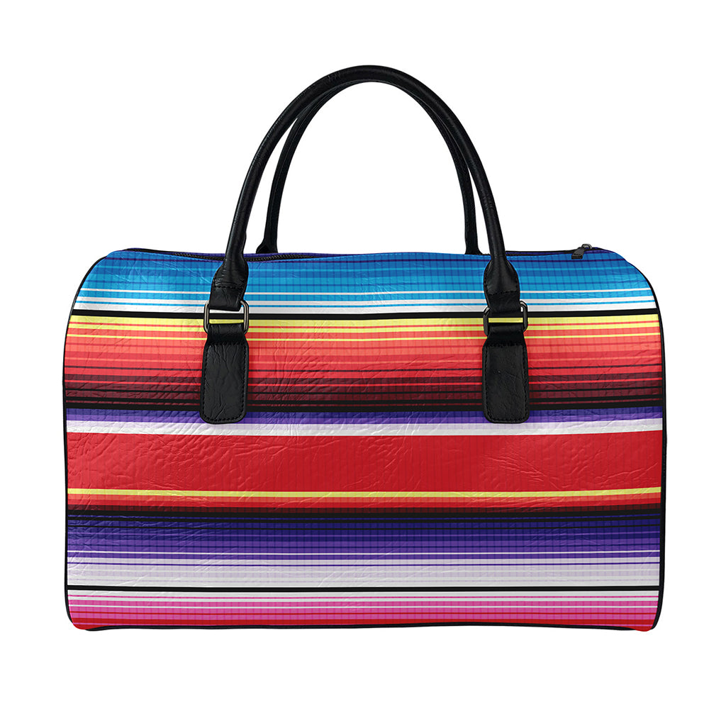 Tribal Serape Blanket Stripe Print Leather Duffle Bag