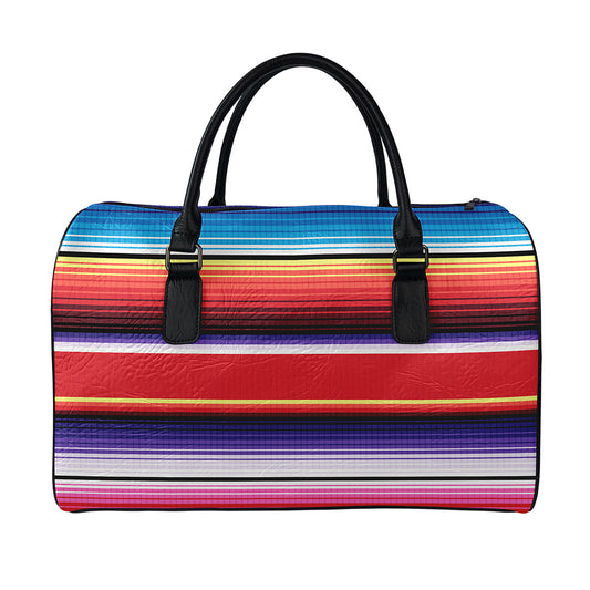 Tribal Serape Blanket Stripe Print Leather Duffle Bag