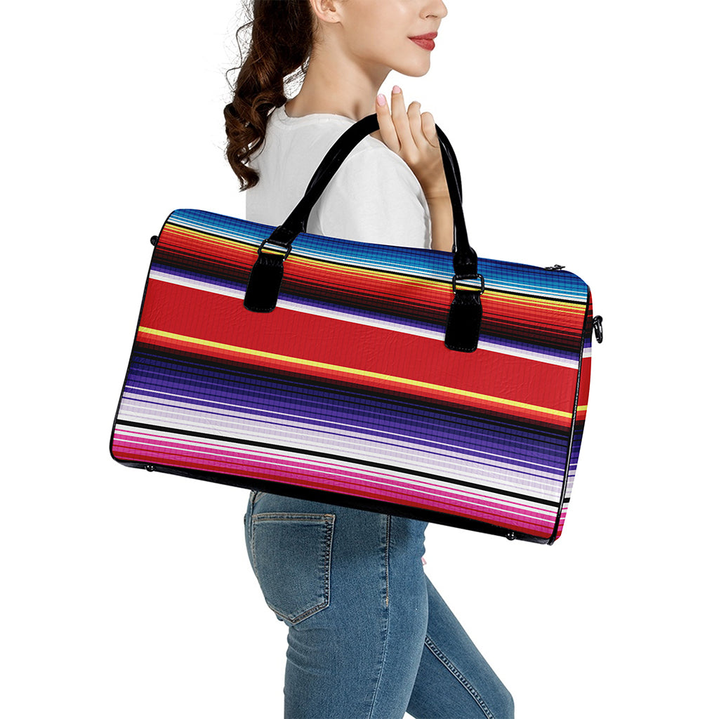 Tribal Serape Blanket Stripe Print Leather Duffle Bag