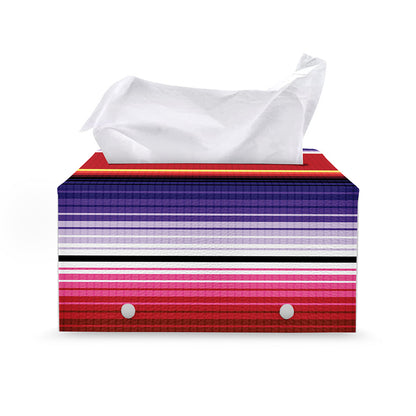 Tribal Serape Blanket Stripe Print Leather Tissue Box Cover
