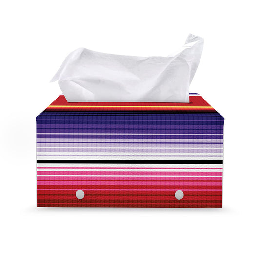 Tribal Serape Blanket Stripe Print Leather Tissue Box Cover