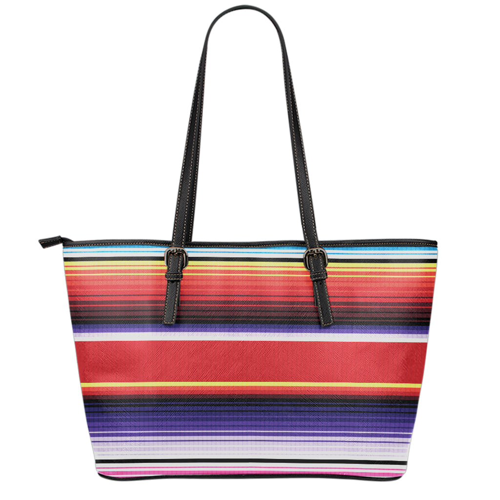 Tribal Serape Blanket Stripe Print Leather Tote Bag