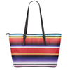 Tribal Serape Blanket Stripe Print Leather Tote Bag