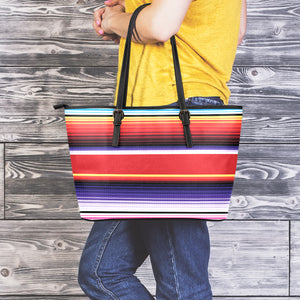 Tribal Serape Blanket Stripe Print Leather Tote Bag