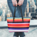 Tribal Serape Blanket Stripe Print Leather Tote Bag