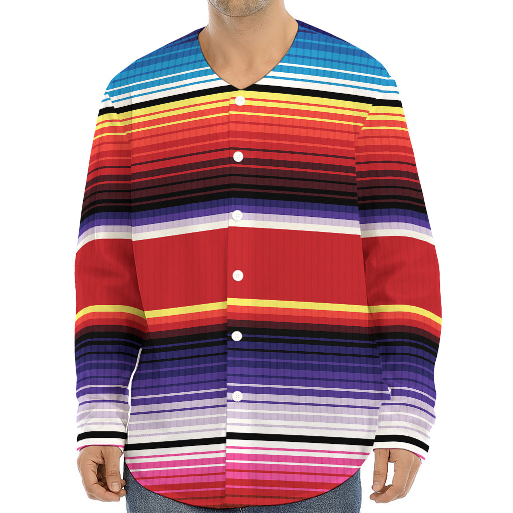 Tribal Serape Blanket Stripe Print Long Sleeve Baseball Jersey