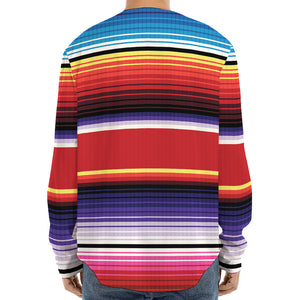 Tribal Serape Blanket Stripe Print Long Sleeve Baseball Jersey