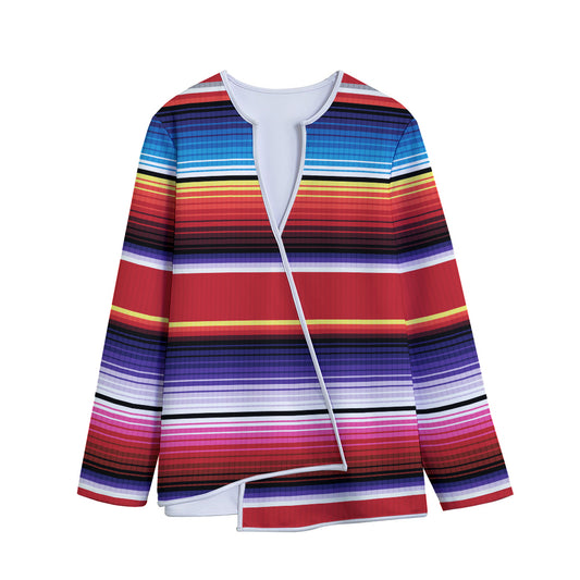 Tribal Serape Blanket Stripe Print Long Sleeve Short Coat