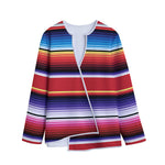 Tribal Serape Blanket Stripe Print Long Sleeve Short Coat