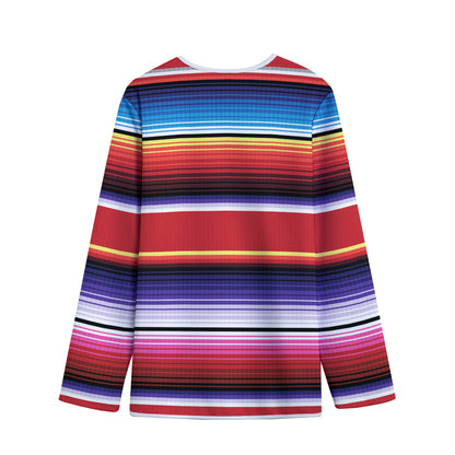 Tribal Serape Blanket Stripe Print Long Sleeve Short Coat