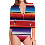 Tribal Serape Blanket Stripe Print Long Sleeve Swimsuit