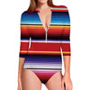 Tribal Serape Blanket Stripe Print Long Sleeve Swimsuit