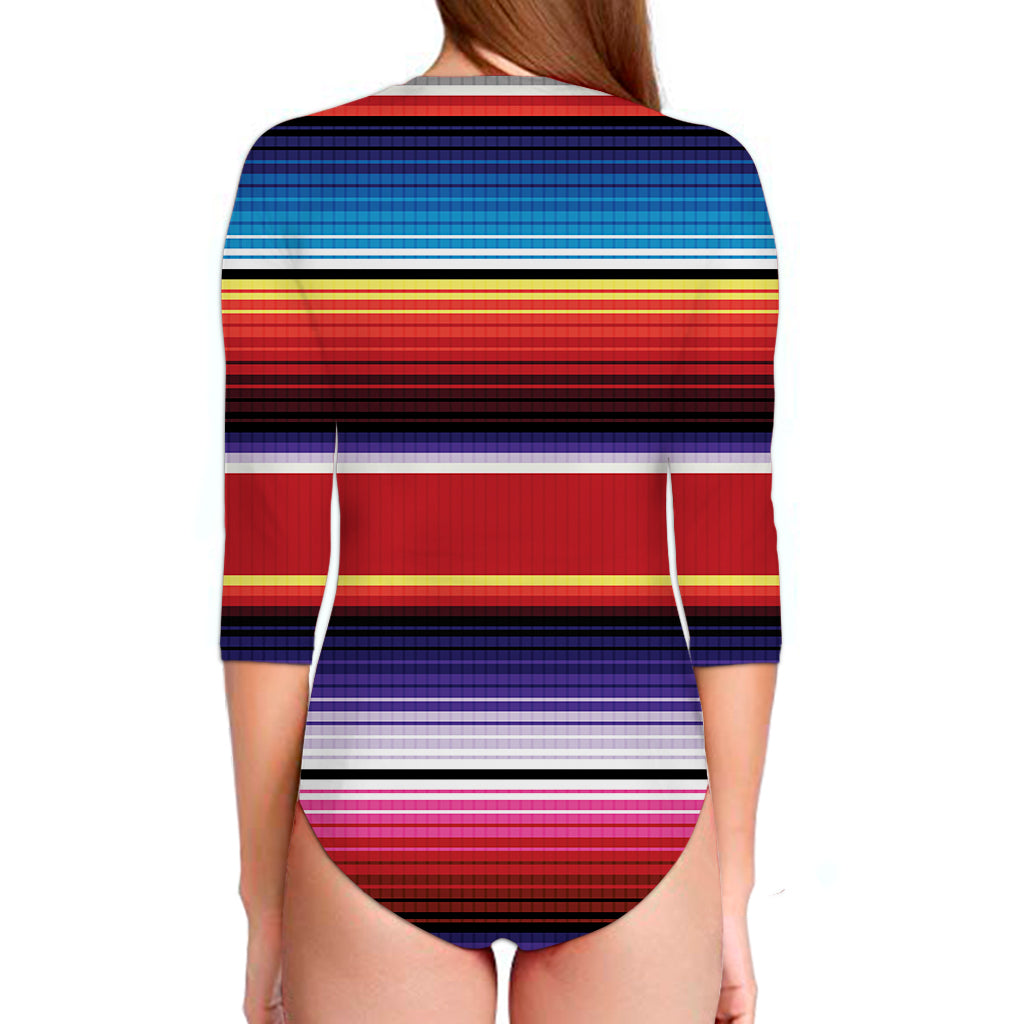 Tribal Serape Blanket Stripe Print Long Sleeve Swimsuit