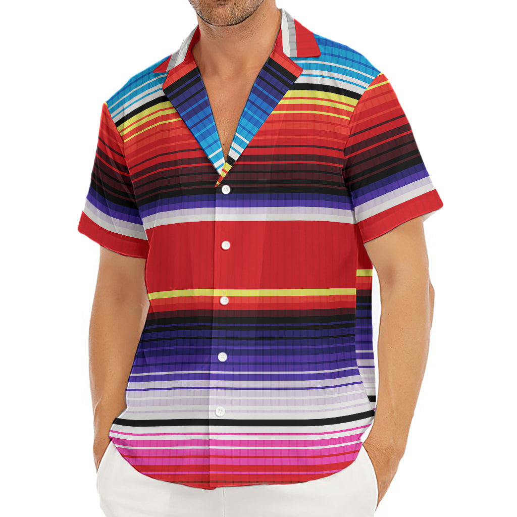 Tribal Serape Blanket Stripe Print Men's Deep V-Neck Shirt