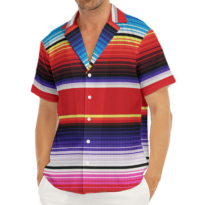 Tribal Serape Blanket Stripe Print Men's Deep V-Neck Shirt