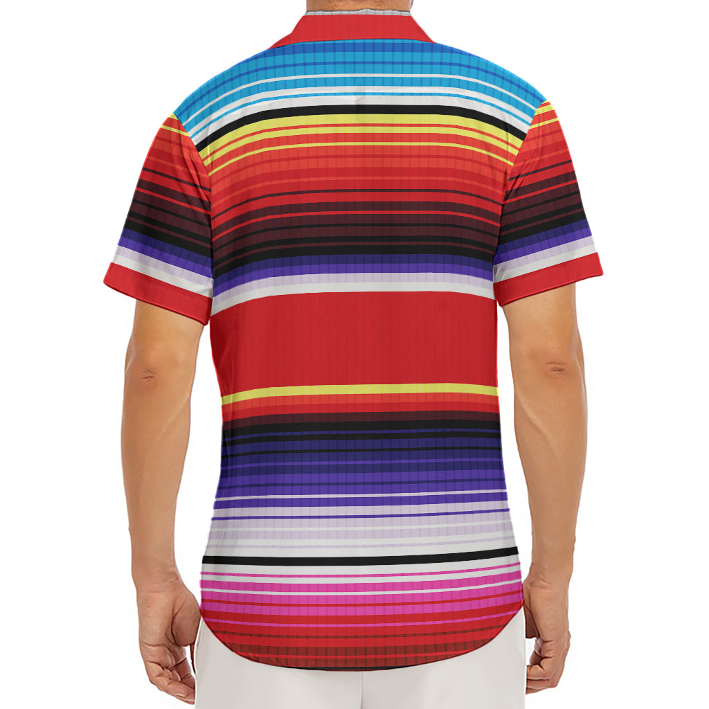 Tribal Serape Blanket Stripe Print Men's Deep V-Neck Shirt