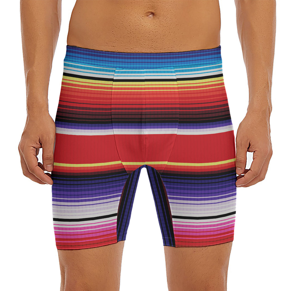 Tribal Serape Blanket Stripe Print Men's Long Boxer Briefs