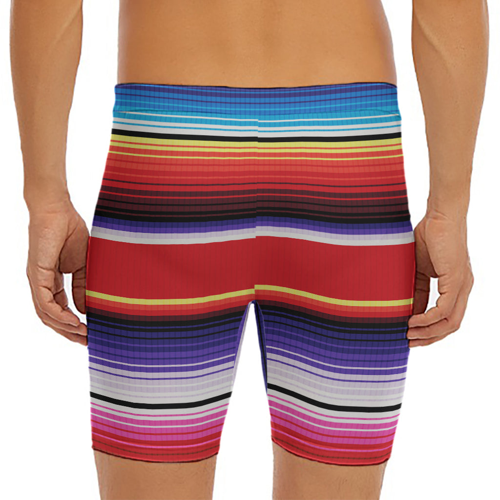 Tribal Serape Blanket Stripe Print Men's Long Boxer Briefs
