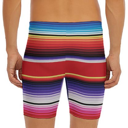 Tribal Serape Blanket Stripe Print Men's Long Boxer Briefs
