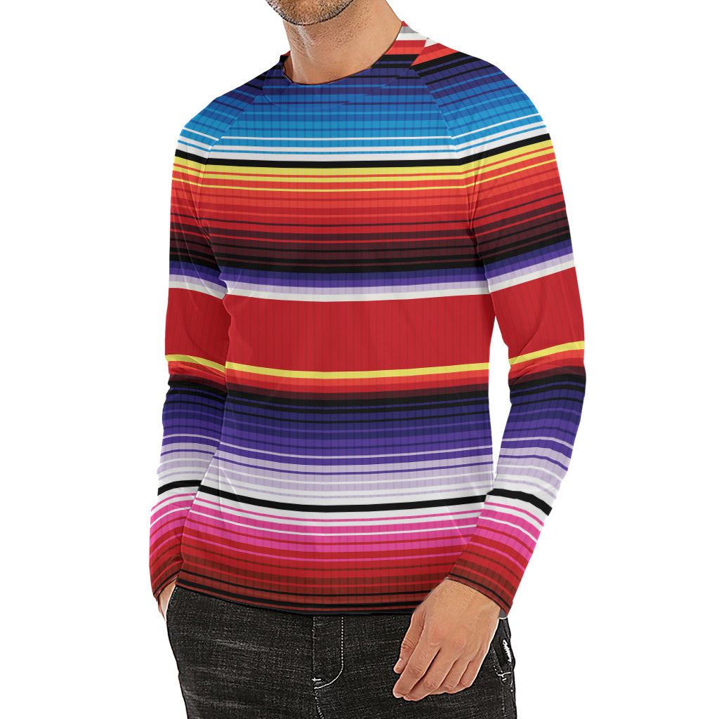 Tribal Serape Blanket Stripe Print Men's Long Sleeve Rash Guard