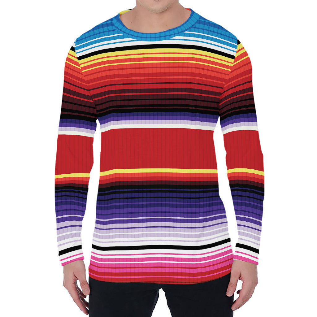 Tribal Serape Blanket Stripe Print Men's Long Sleeve T-Shirt