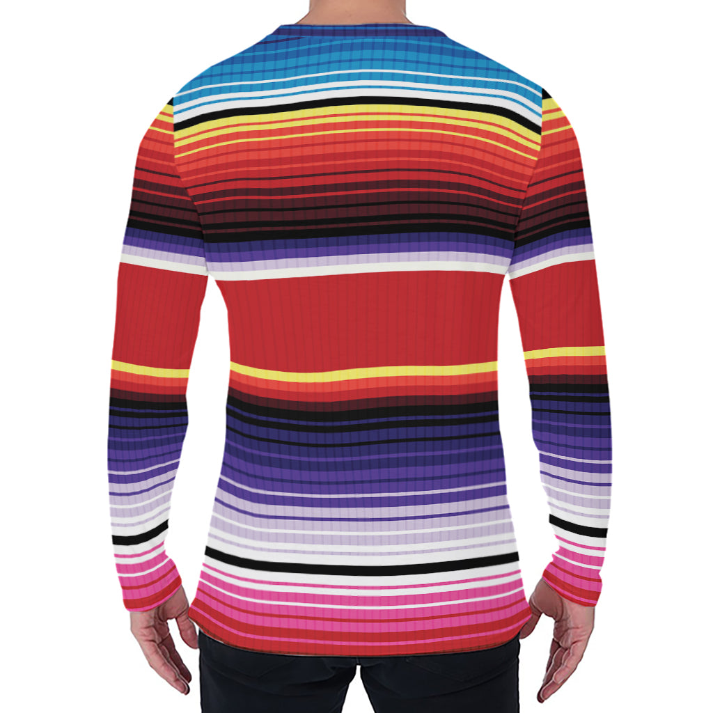 Tribal Serape Blanket Stripe Print Men's Long Sleeve T-Shirt
